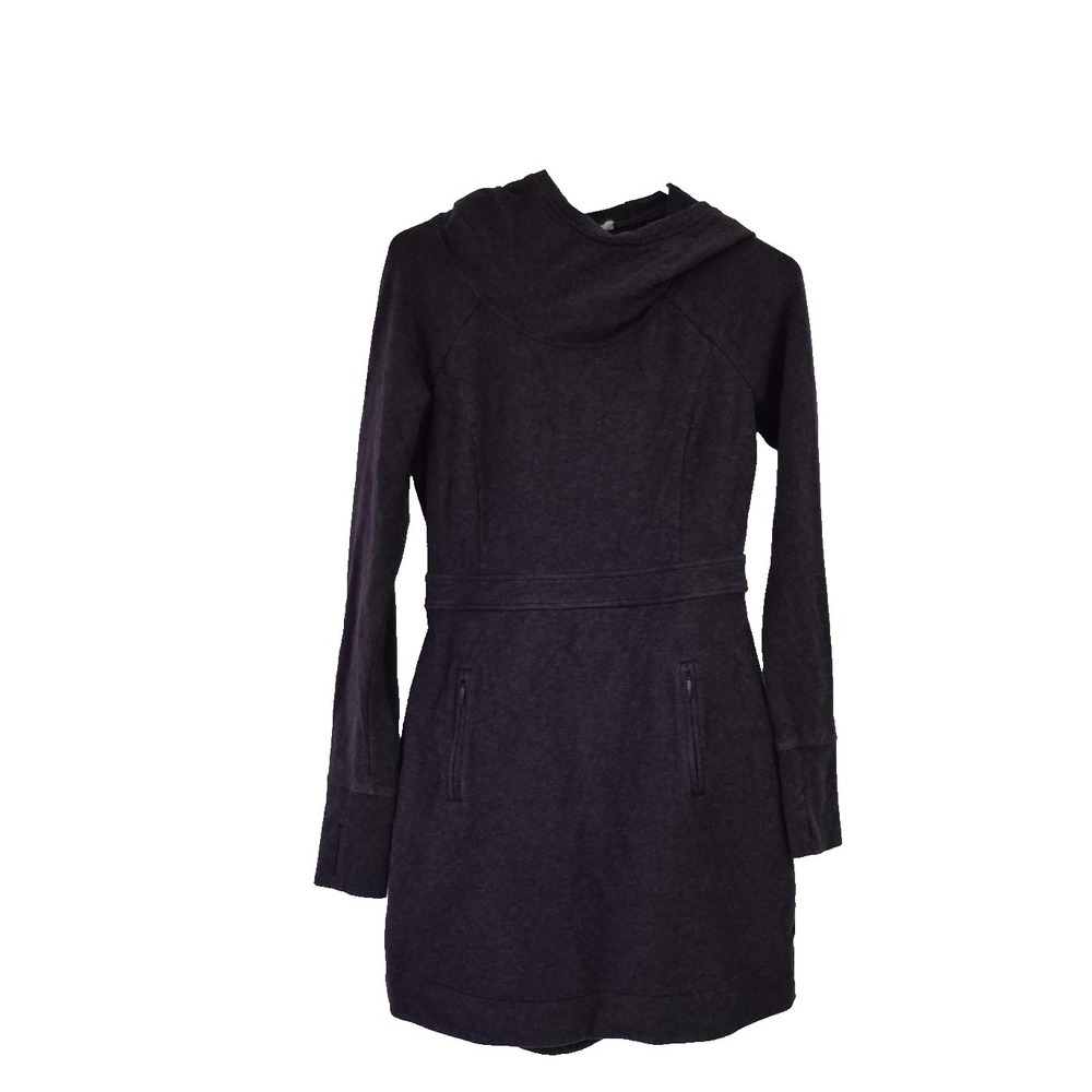 Athleta Hoodie Womens XS Purple Cowl Neck Tunic Fleece Zip Pocket Pullover Dress